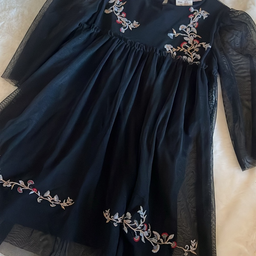 Elegant Black Embroidered Kids Dress